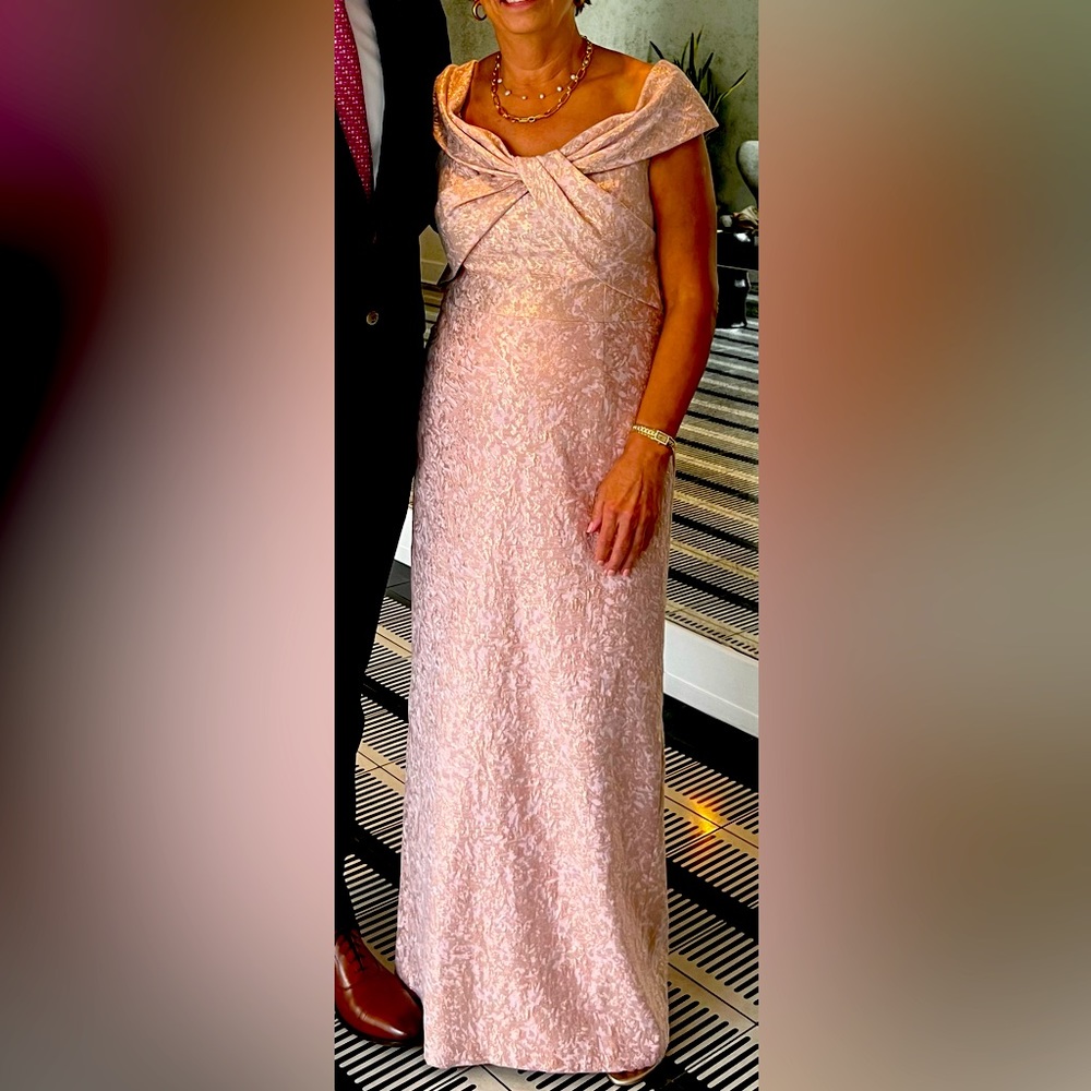 Designer Rickie Freeman for Teri Jon metallic
jacquard gown